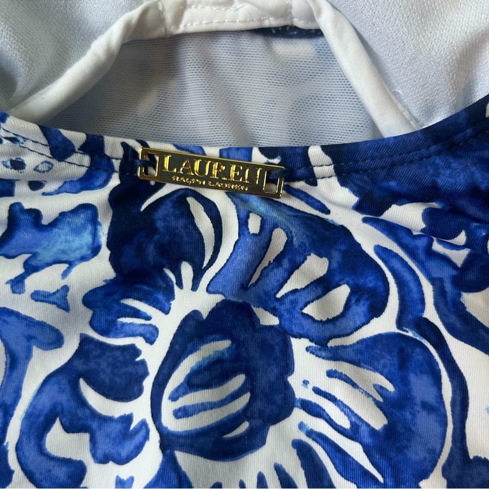 Lauren Ralph Lauren Playa Twist Underwire Tummy Control Swimsuit Blue White 8 - Picture 4 of 7